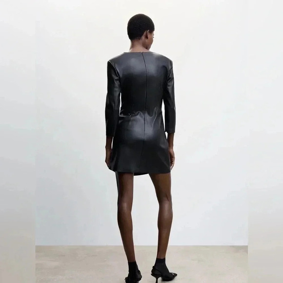 Mango Black Faux Leather Dress NWT - Picture 4 of 11